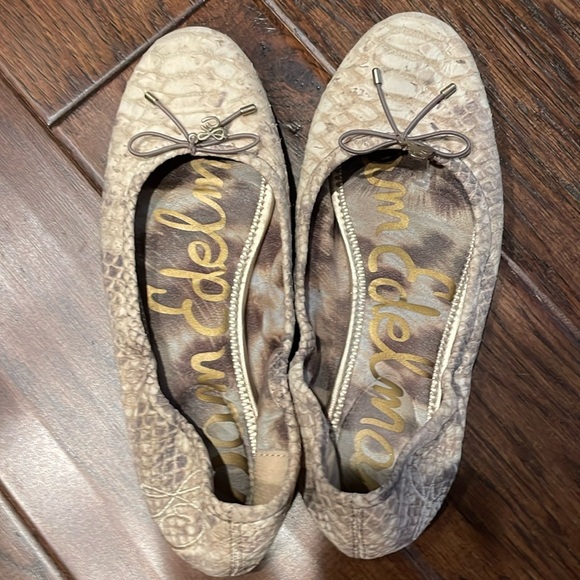 Sam Edelman Shoes - Sam Edelman Beige Snake-Print Ballet Flats